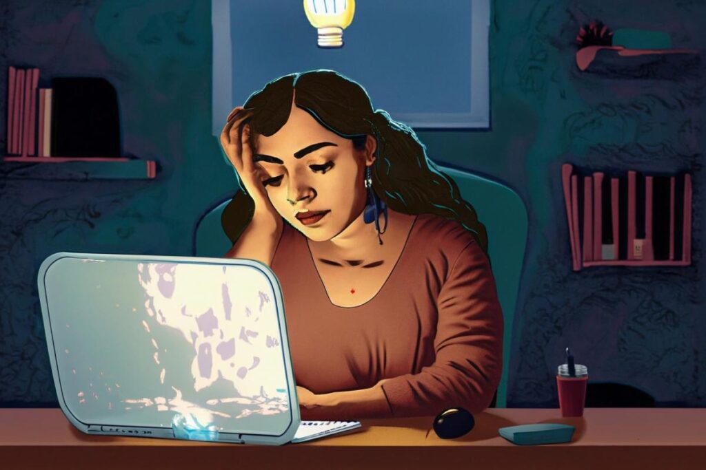 D@S lab develops AI to benefit the unseen workers who make AI work tekening van vrouw met laptop
